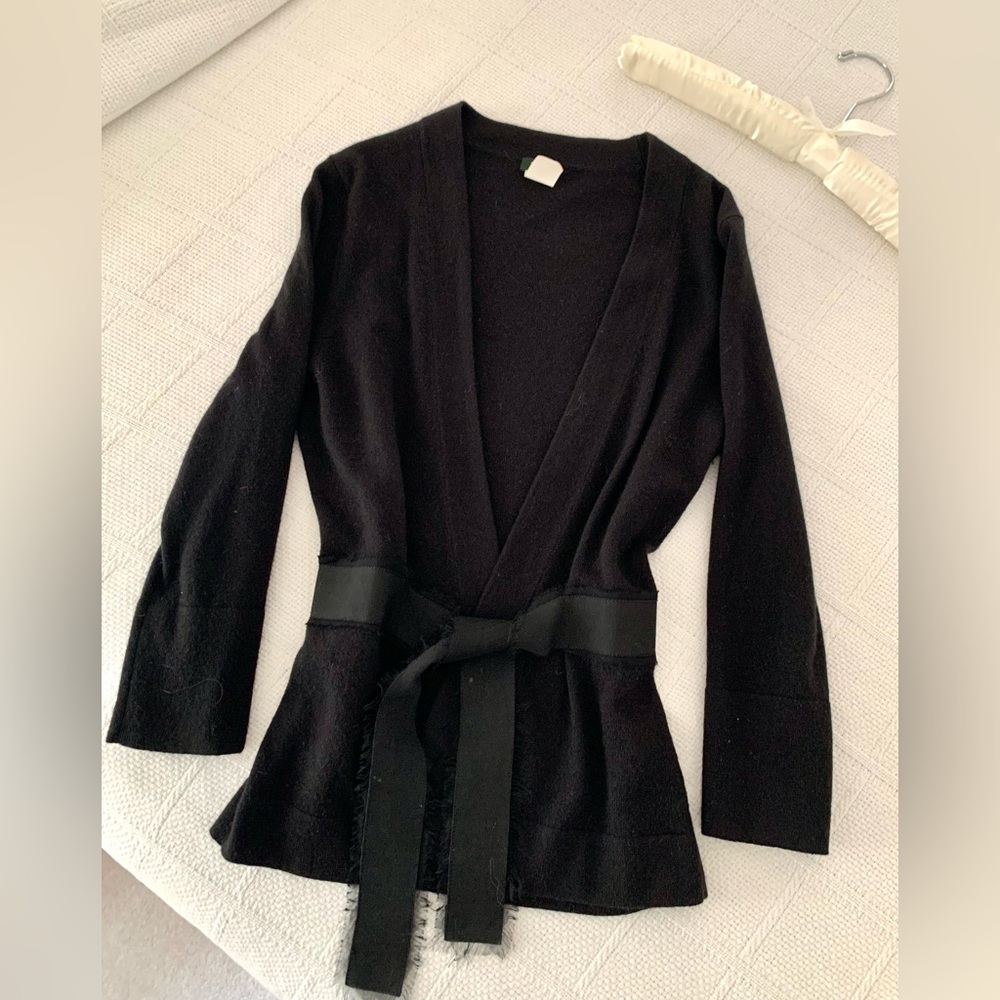 J. Crew Black Wrap Sweater Grosgrain Ribbon Tie SzS
